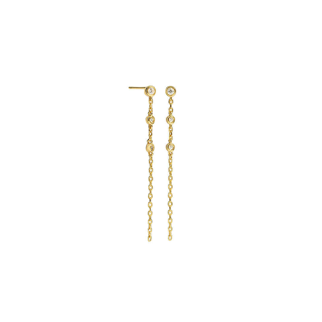 Libi Earrings featuring sleek gold chains with dainty circular embellishments for a minimalistic look.