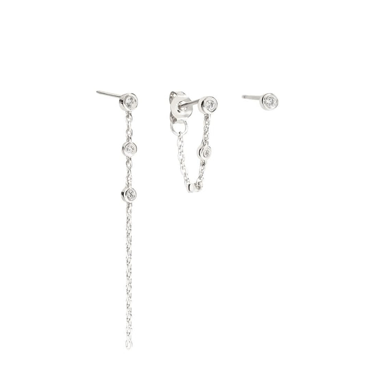 Libi Earrings Set featuring dainty silver studs with a chain design, perfect for everyday elegance.