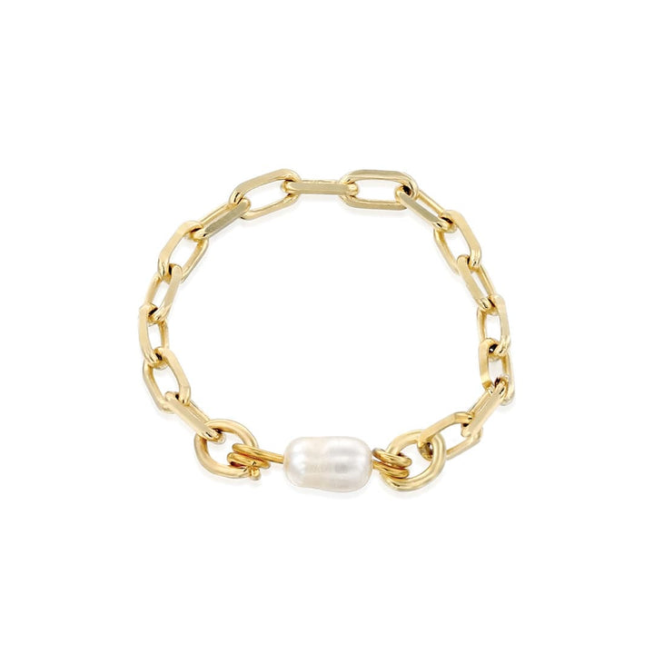 Poly Ring featuring a delicate chain design with a single freshwater pearl for a chic minimal vibe.