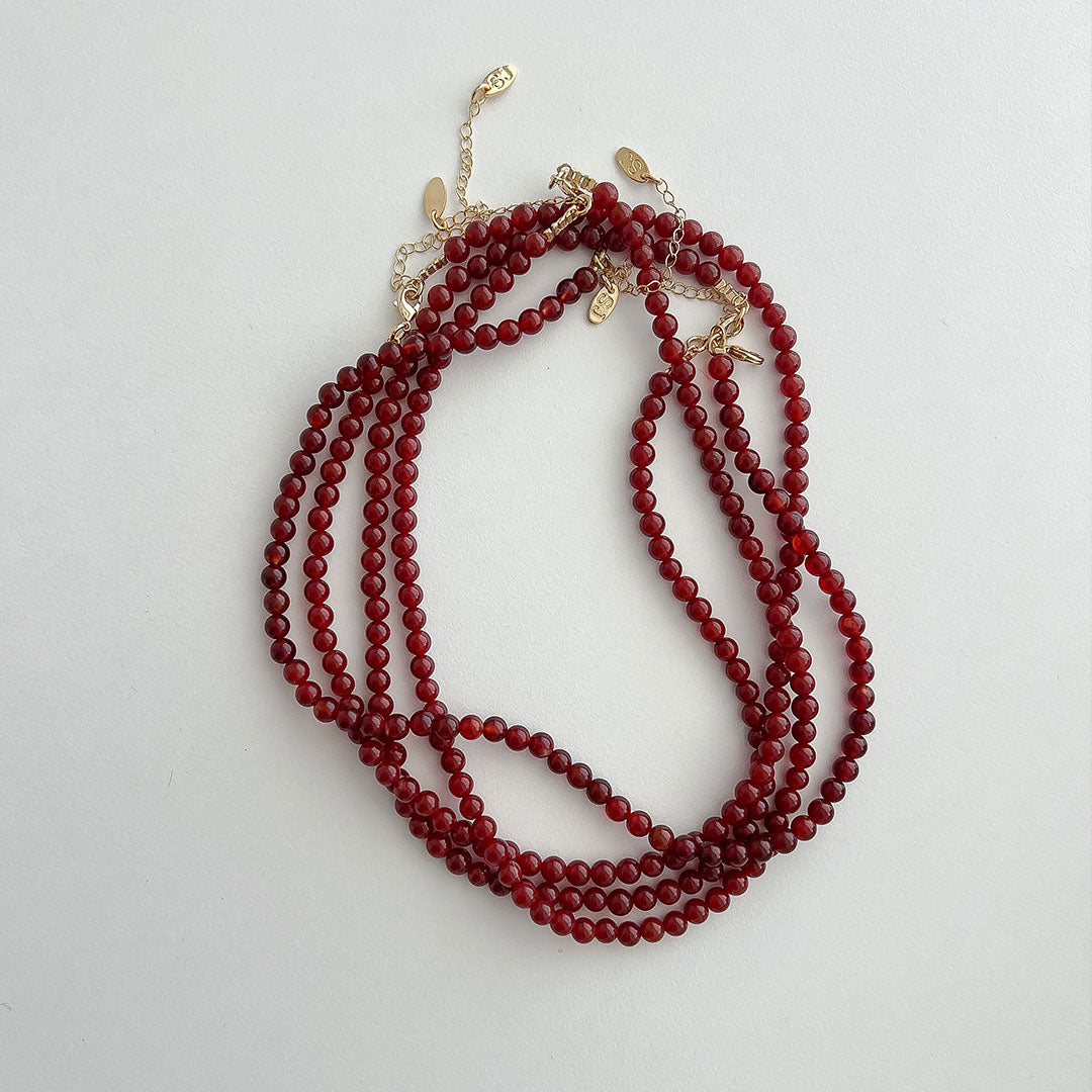 Burgundy Necklace made with rich carnelian stones, designed for a chic choker-style look.