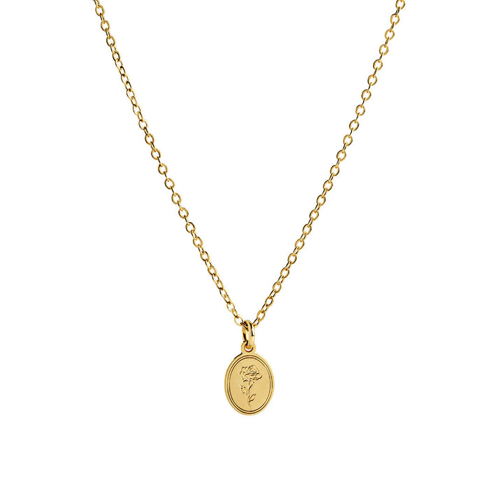 Eva Necklace featuring a refined link-chain design and an oval pendant with a soft rose detail.