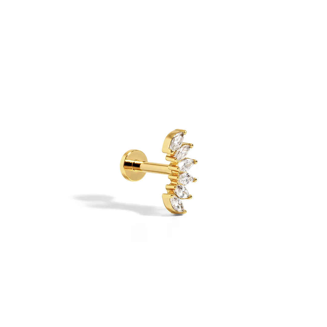 Queen Marquise Arc 14K Gold Plated Flatback Stud