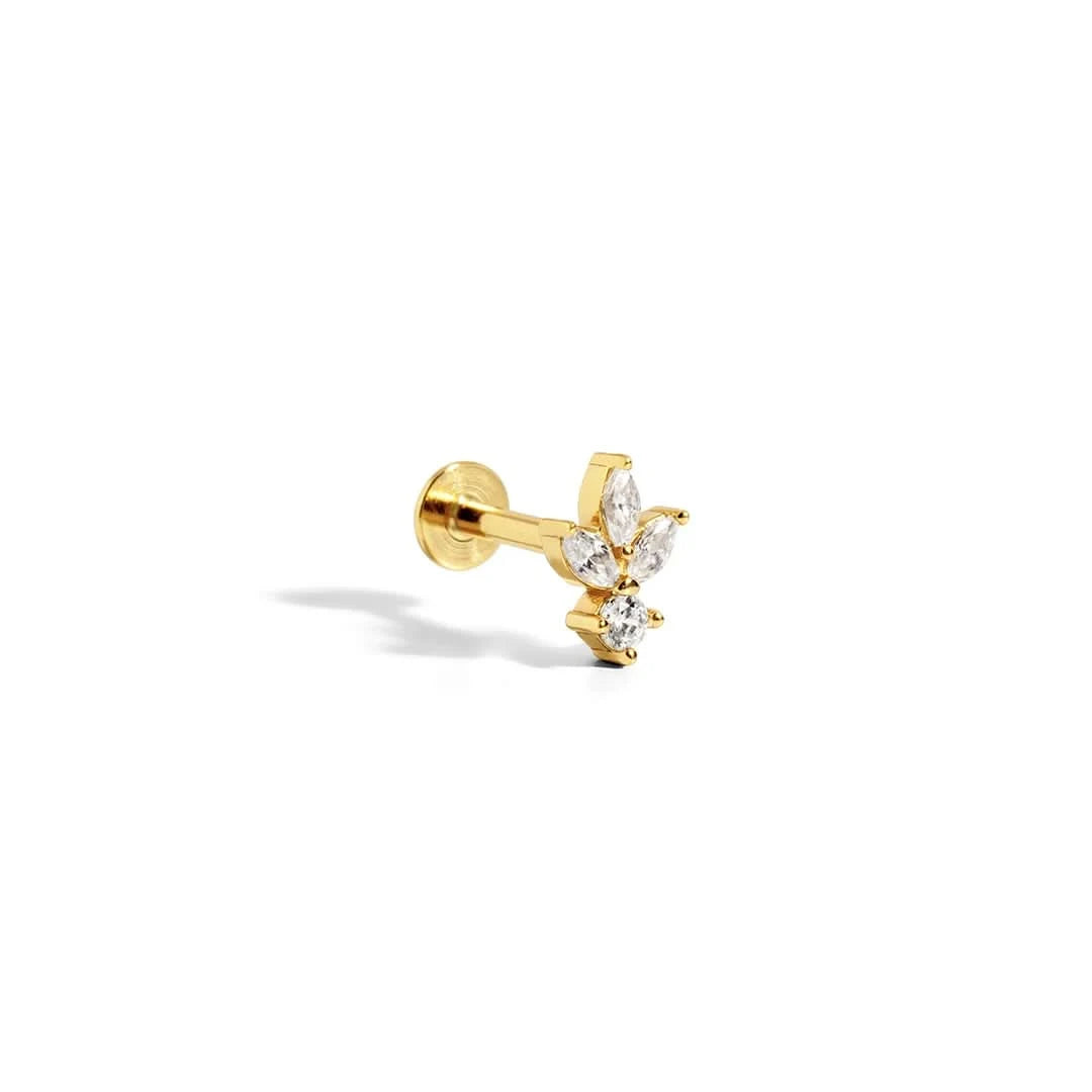 Lotus 14K Gold Plated Flatback Stud