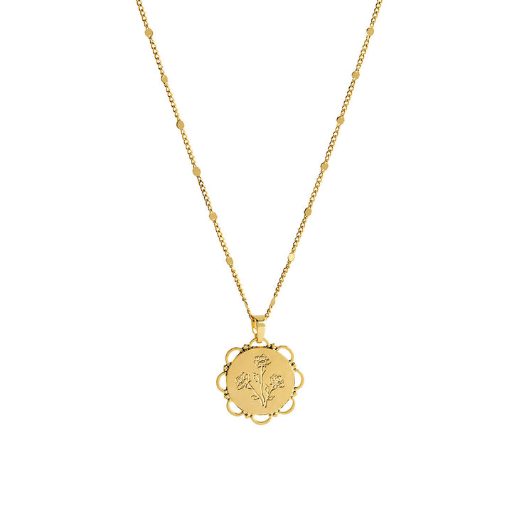 Lace Necklace featuring an elegant engraved pendant with floral design, perfect for layering or wearing alone.