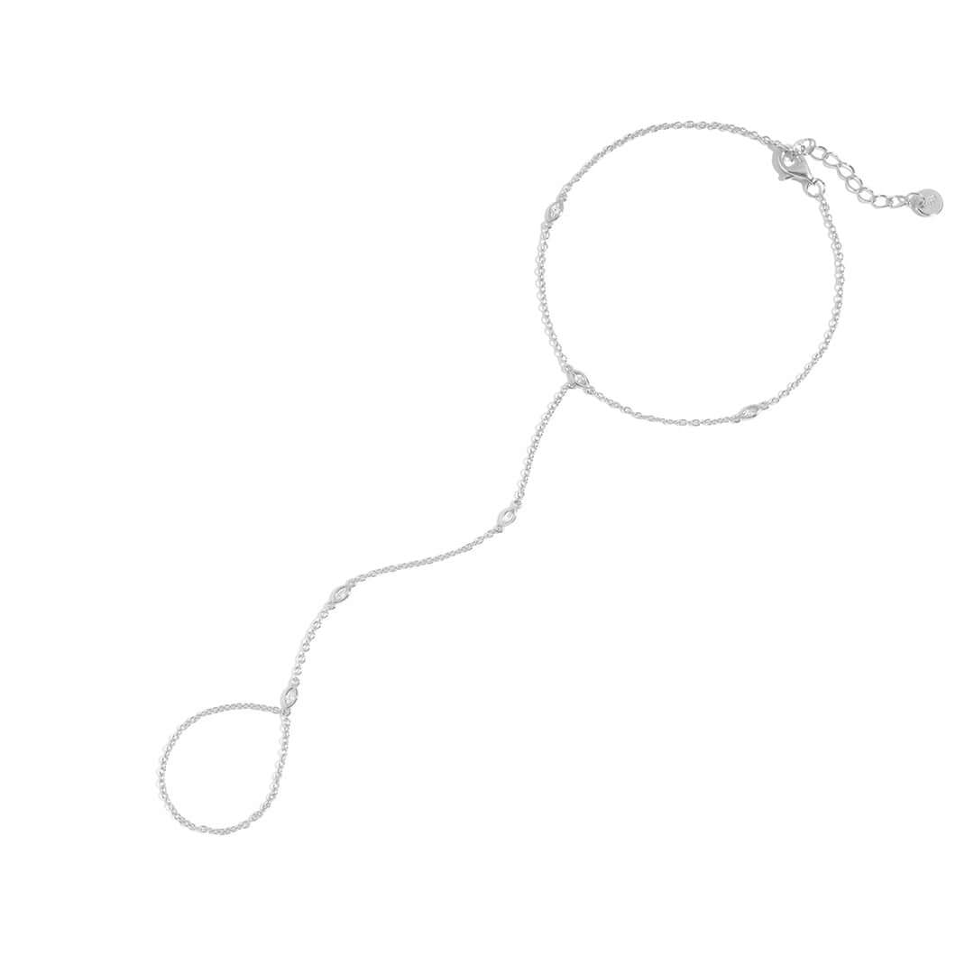 Sol Hand Chain Bracelet featuring a fine chain and sparkling Crystal Stone for a chic and minimal look.