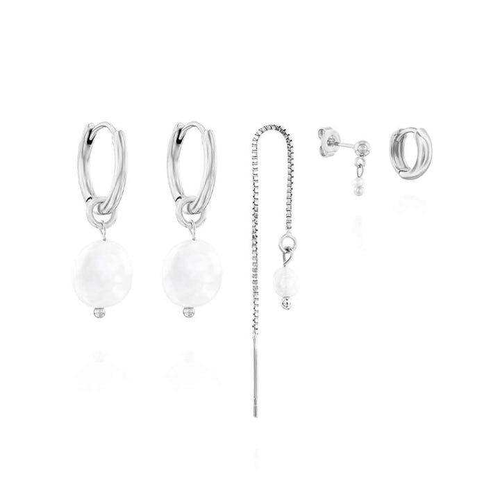 Ariel Earrings Set including hoops and freshwater pearls, perfect for stylish and elegant looks.