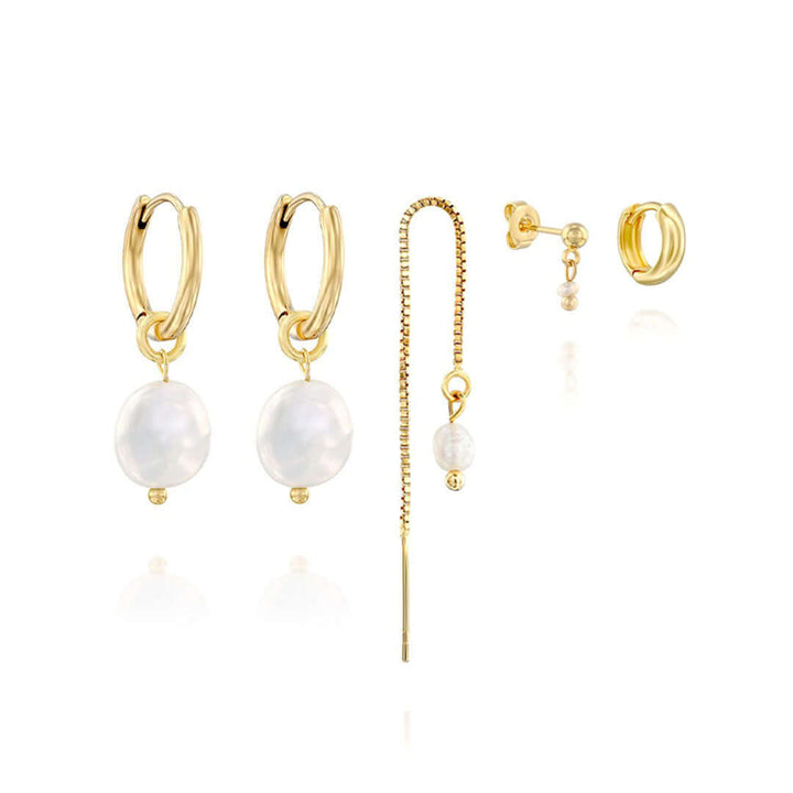 Ariel Earrings Set featuring chic gold hoops and elegant freshwater pearls, perfect for any occasion.