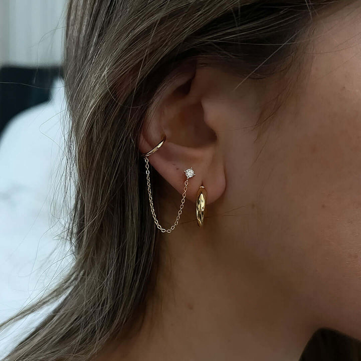 Coco Hoop Earrings showcased in a dainty ear styling, perfect for everyday wear.