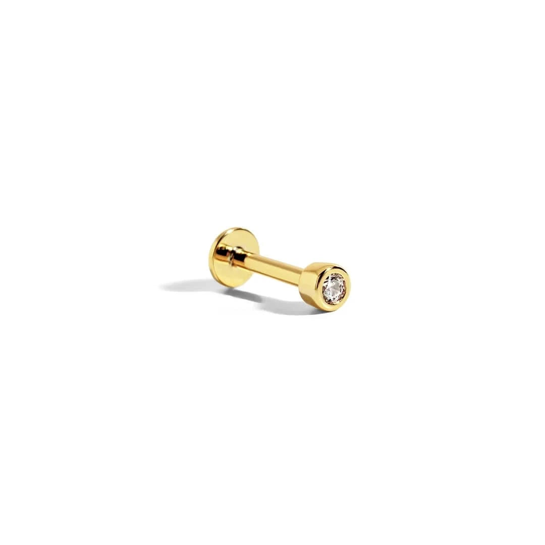 Round Bezel 14K Gold Plated Flatback Stud
