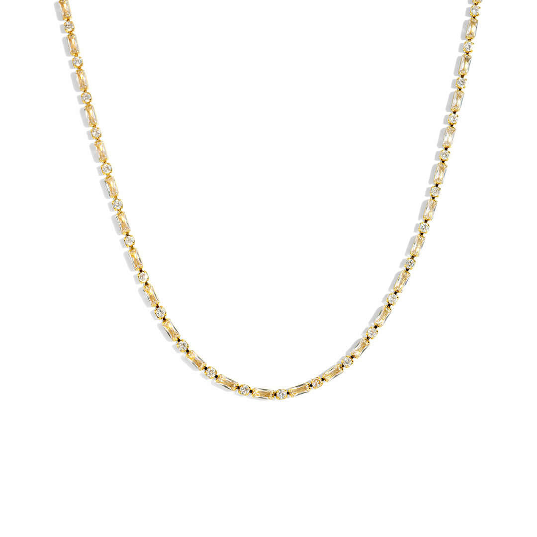 Kris Necklace by Shani Jacobi, featuring 14K gold plated brass and crystal stones, stylish and hypoallergenic.