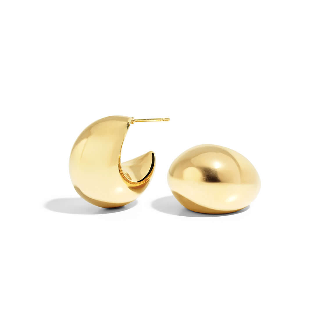 Luna Earrings showcasing a chunky yet lightweight design in a shiny gold finish, perfect for any outfit.
