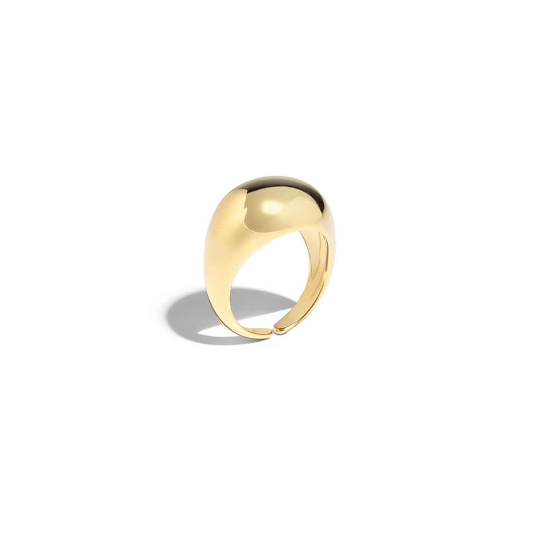 Stylish Olive Ring featuring a bold teardrop design and shiny gold finish, perfect for elevating any look.