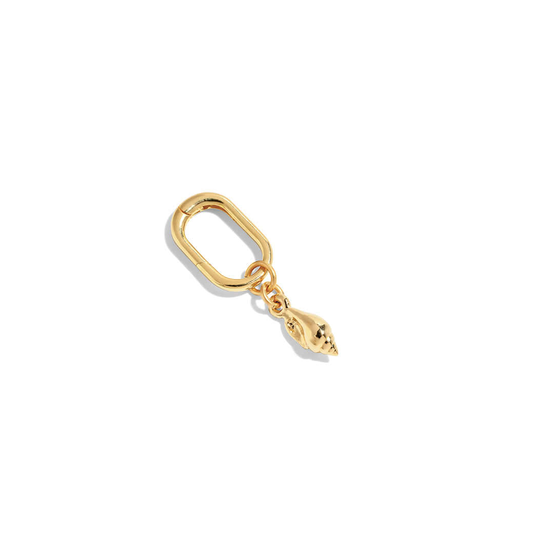 Gold Seashell Charm, a stylish accessory for bags, wallets, or keys, adding a personal touch.