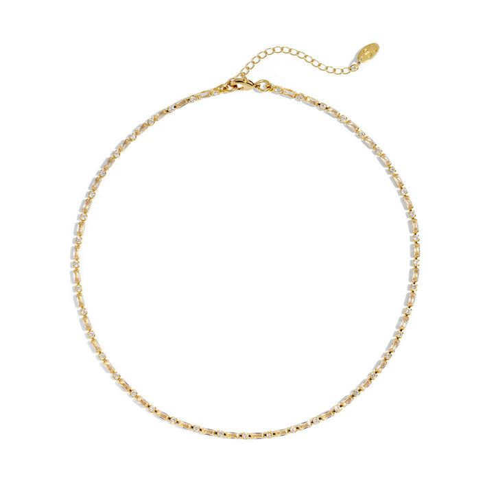 Kris Necklace by Shani Jacobi, 14K Gold Plated with crystal stones, elegant and hypoallergenic, perfect for any occasion.
