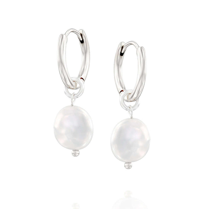May Earrings featuring freshwater pearls on 14K gold and silver plated brass, hypoallergenic and nickel-free.