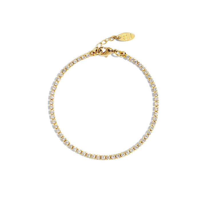Stylish Tennis Bracelet by Shani Jacobi, 14K Gold Plated with Crystal Stones, Hypoallergenic and 17cm in length.