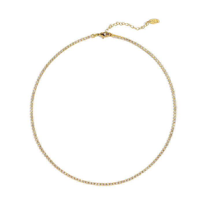 Elegant 14K gold plated tennis necklace with crystal stones by Shani Jacobi, 38cm length with extension for adjustable fit.